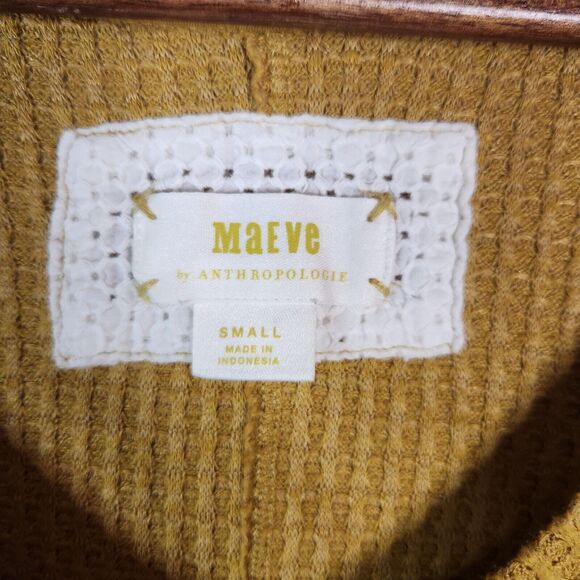 Anthropologie Maeve Gold Harley Pullover V Neck Thermal Top Size Small Boho - Picture 3 of 10